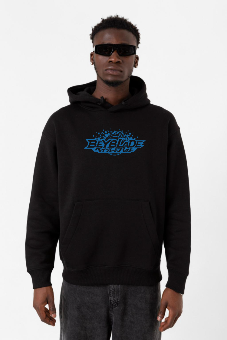 Beyblade Logo Siyah Erkek 3ip Kapşonlu Sweatshirt