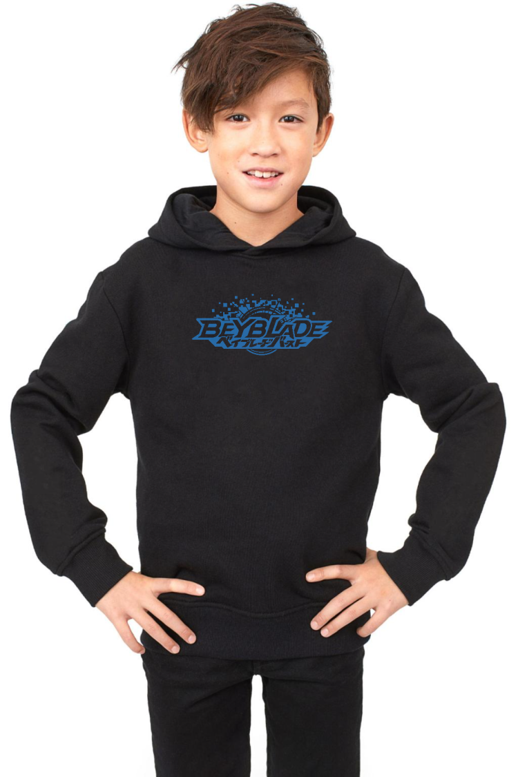 Beyblade Logo Siyah Çocuk 3ip Kapşonlu
