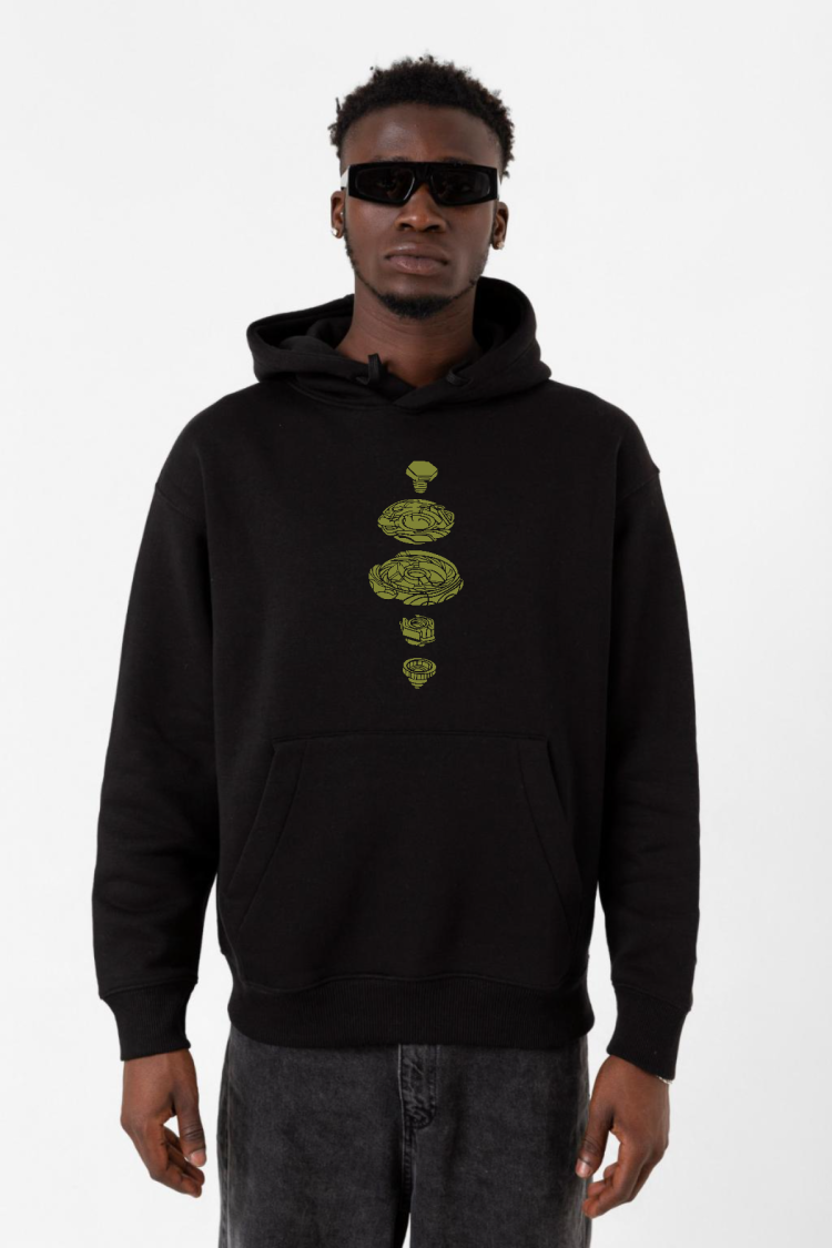 Beyblade Pieces Green Siyah Erkek 3ip Kapşonlu Sweatshirt