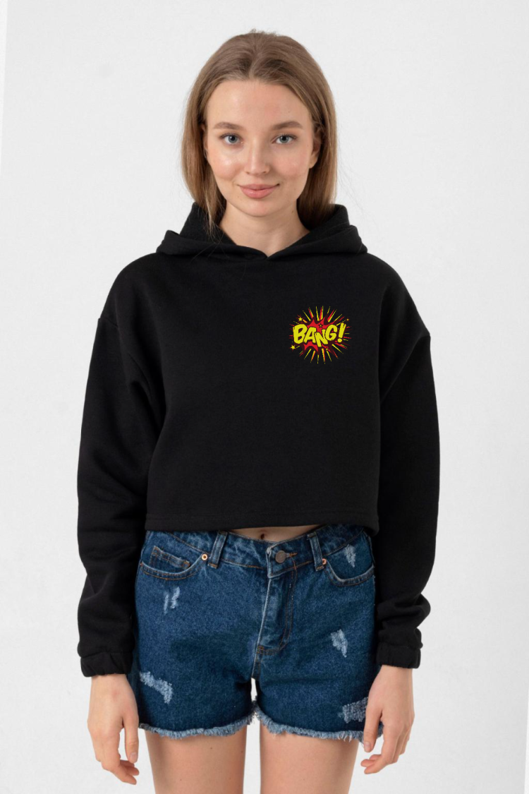 Big Bang Theory Bang Logo Siyah Kadın Crop Kapşonlu