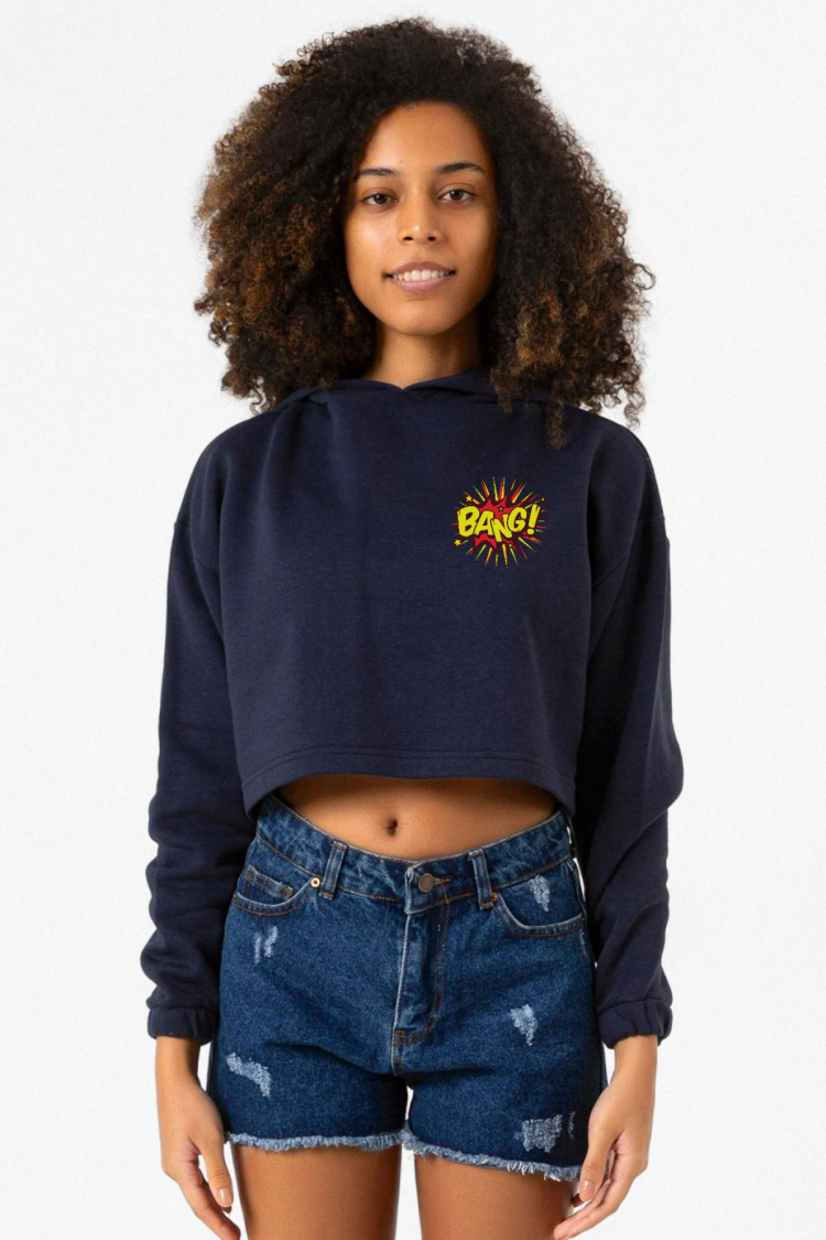 Big Bang Theory Bang Logo Lacivert Kadın Crop Kapşonlu
