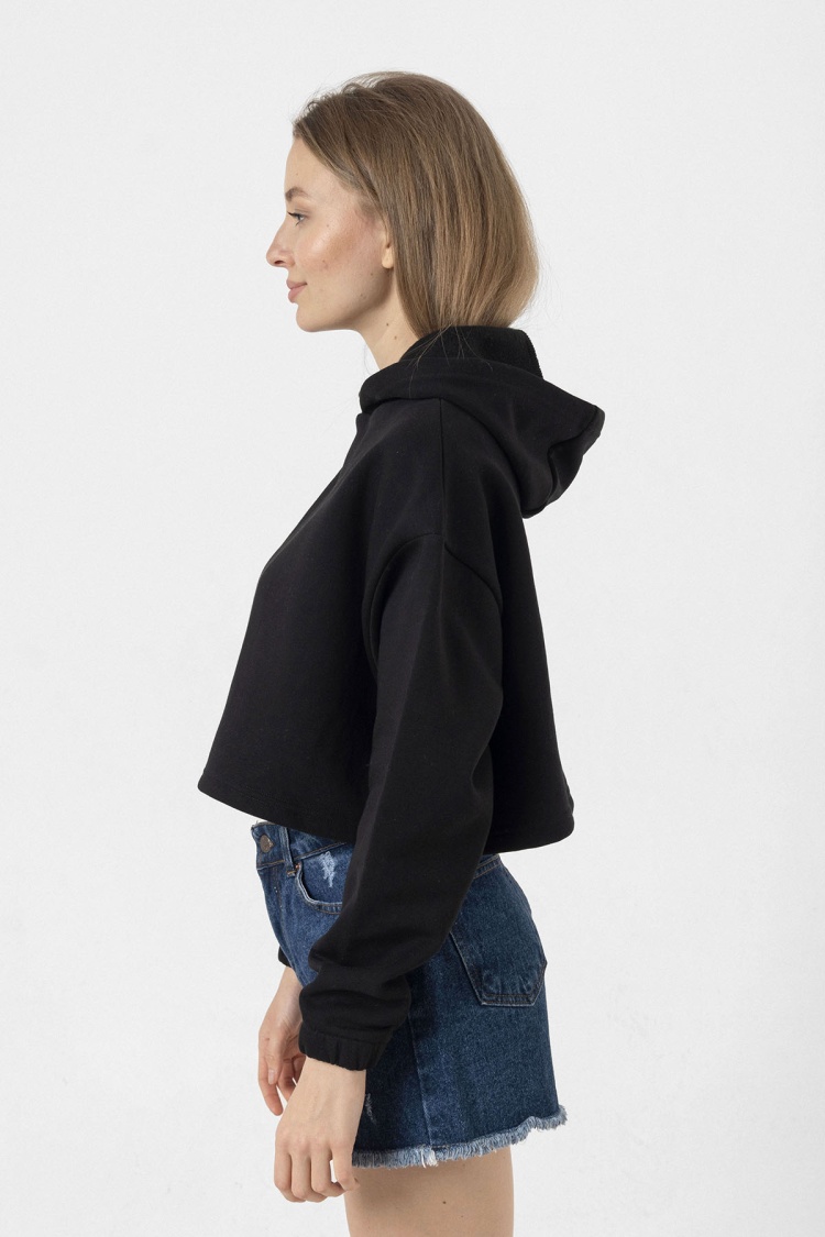 Blackpink Lisa Signature Siyah Kadın Crop Kapşonlu