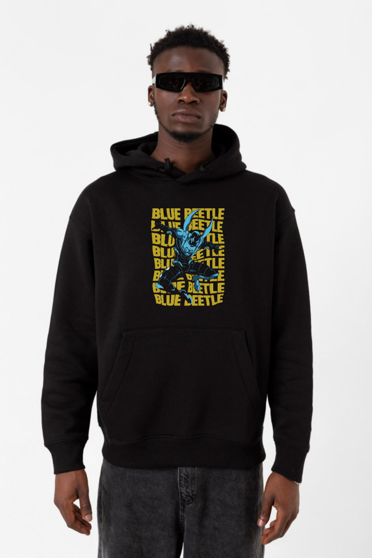 Blue Beetle Lettern Siyah Erkek 3ip Kapşonlu Sweatshirt