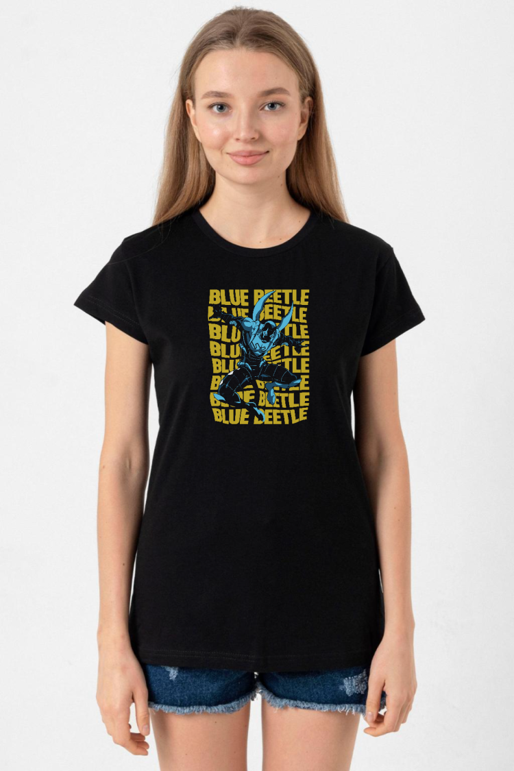 Blue Beetle Lettern Siyah Kadın Tshirt