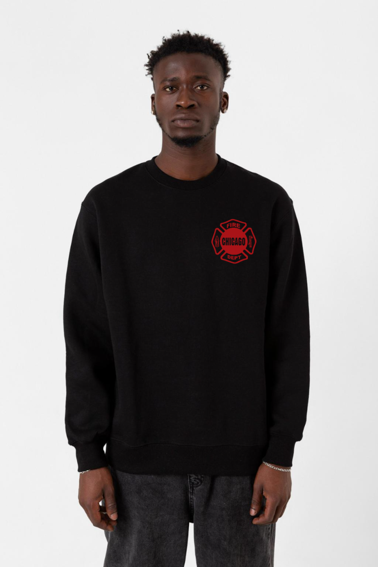 Chicago Fire Logo Siyah Erkek 2ip Sweatshirt