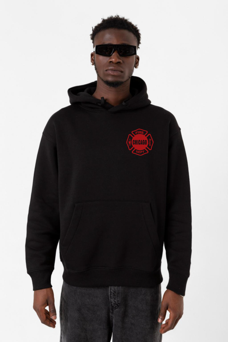 Chicago Fire Logo Siyah Erkek 3ip Kapşonlu Sweatshirt