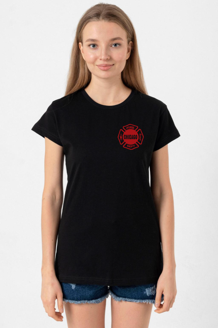 Chicago Fire Logo Siyah Kadın Tshirt