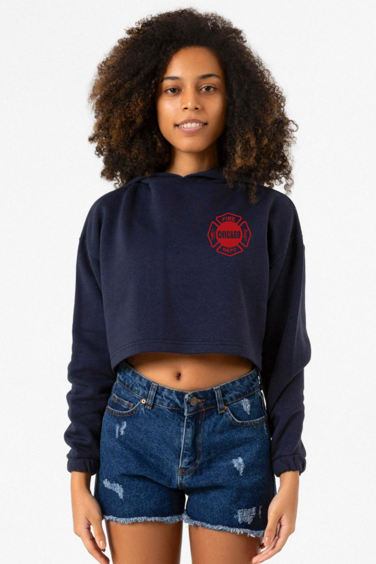 Chicago Fire Logo Lacivert Kadın Crop Kapşonlu