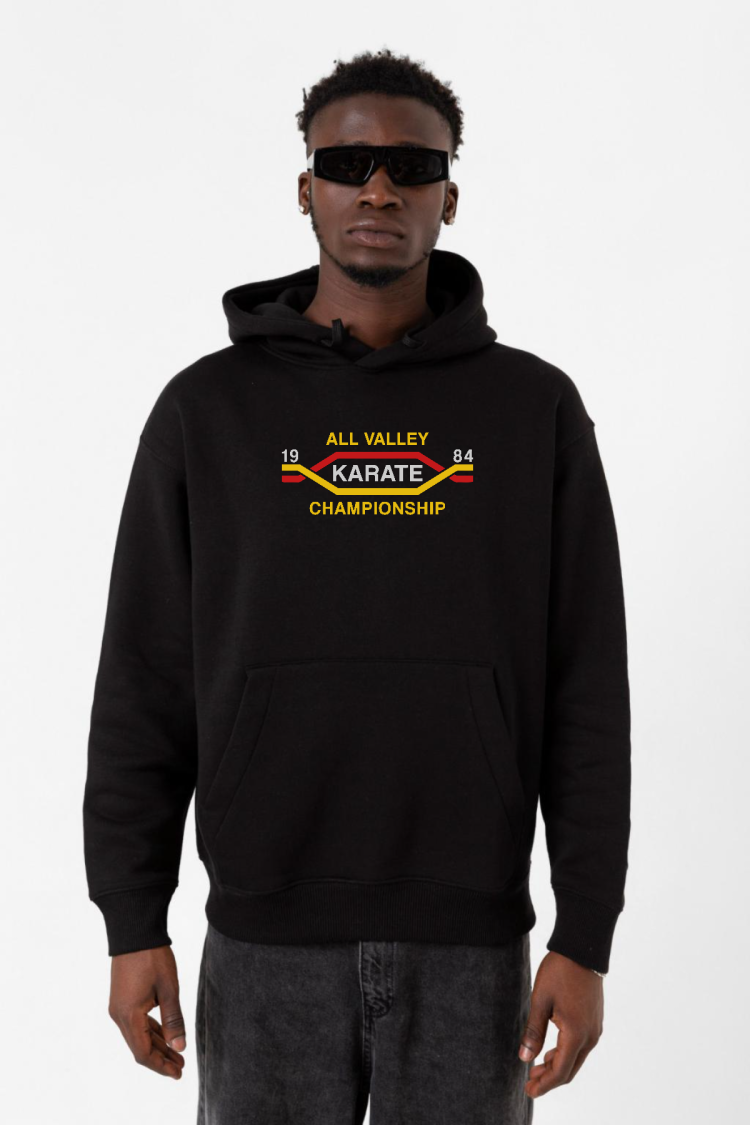 Cobra Kai All Valley Karate Championship 1984 Siyah Erkek 3ip Kapşonlu Sweatshirt