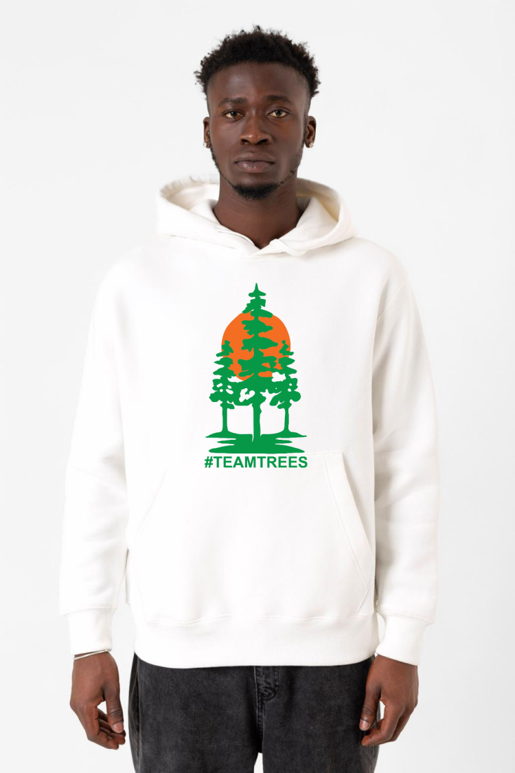 Mr Beast Team Trees Beyaz Erkek 3ip Kapşonlu Sweatshirt