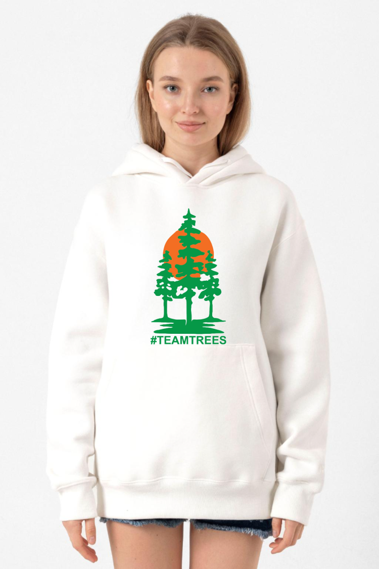 Mr Beast Team Trees Beyaz Kadın 3ip Kapşonlu Sweatshirt