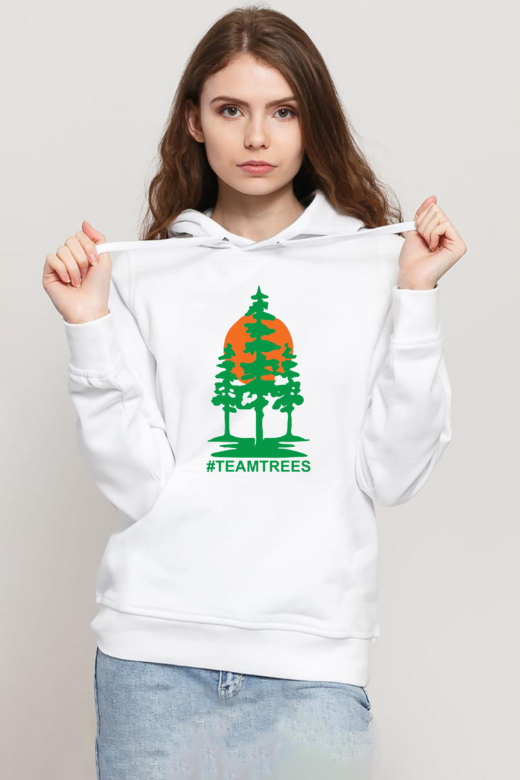 Mr Beast Team Trees Beyaz Kadın 3ip Kapşonlu Sweatshirt