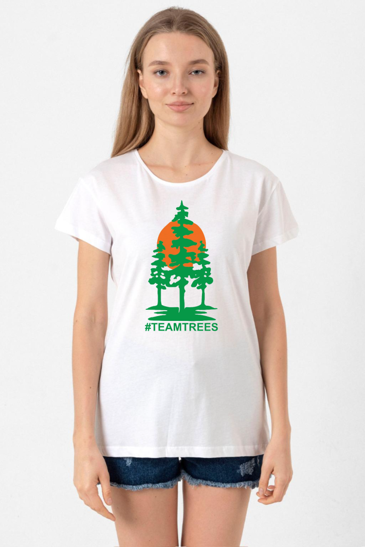 Mr Beast Team Trees Beyaz Kadın Bisikletyaka Tshirt