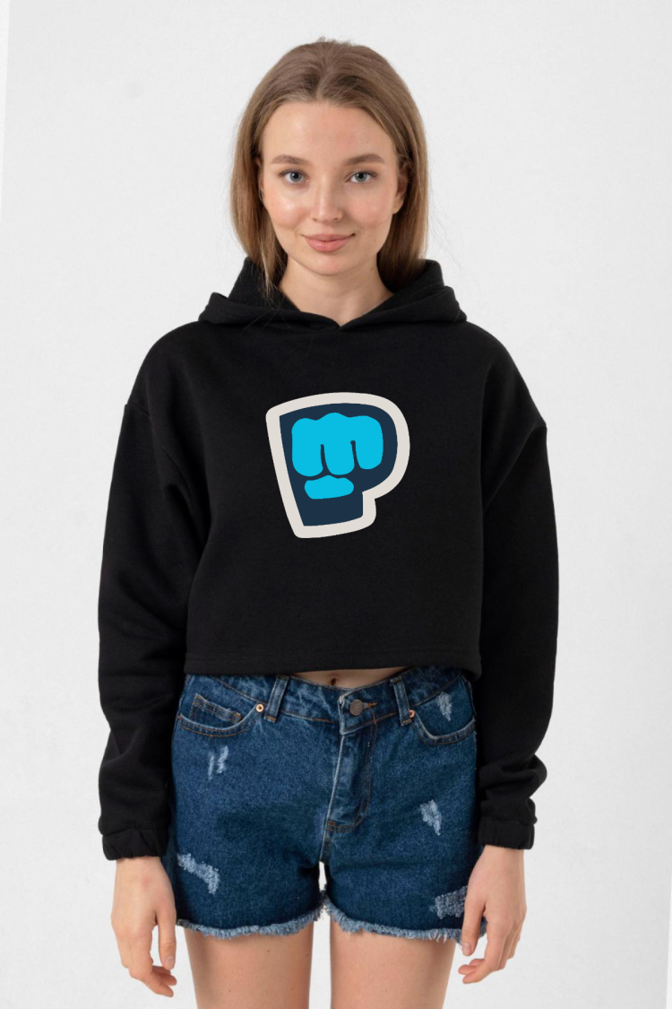 PiewDiePie Active Siyah Kadın Crop Kapşonlu