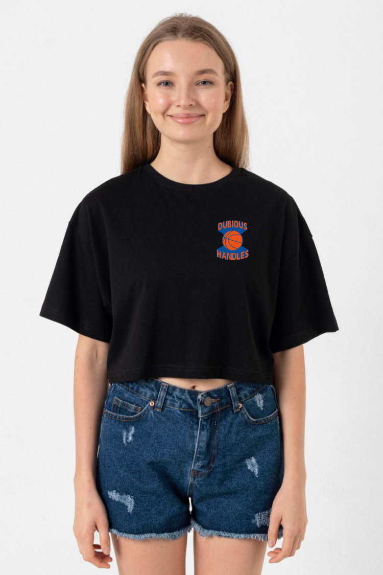 Dubious Handles Logo Siyah Kadın Crop Tshirt