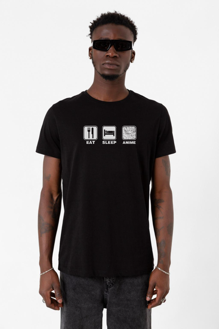 Eat Sleep Anime Siyah Erkek Tshirt