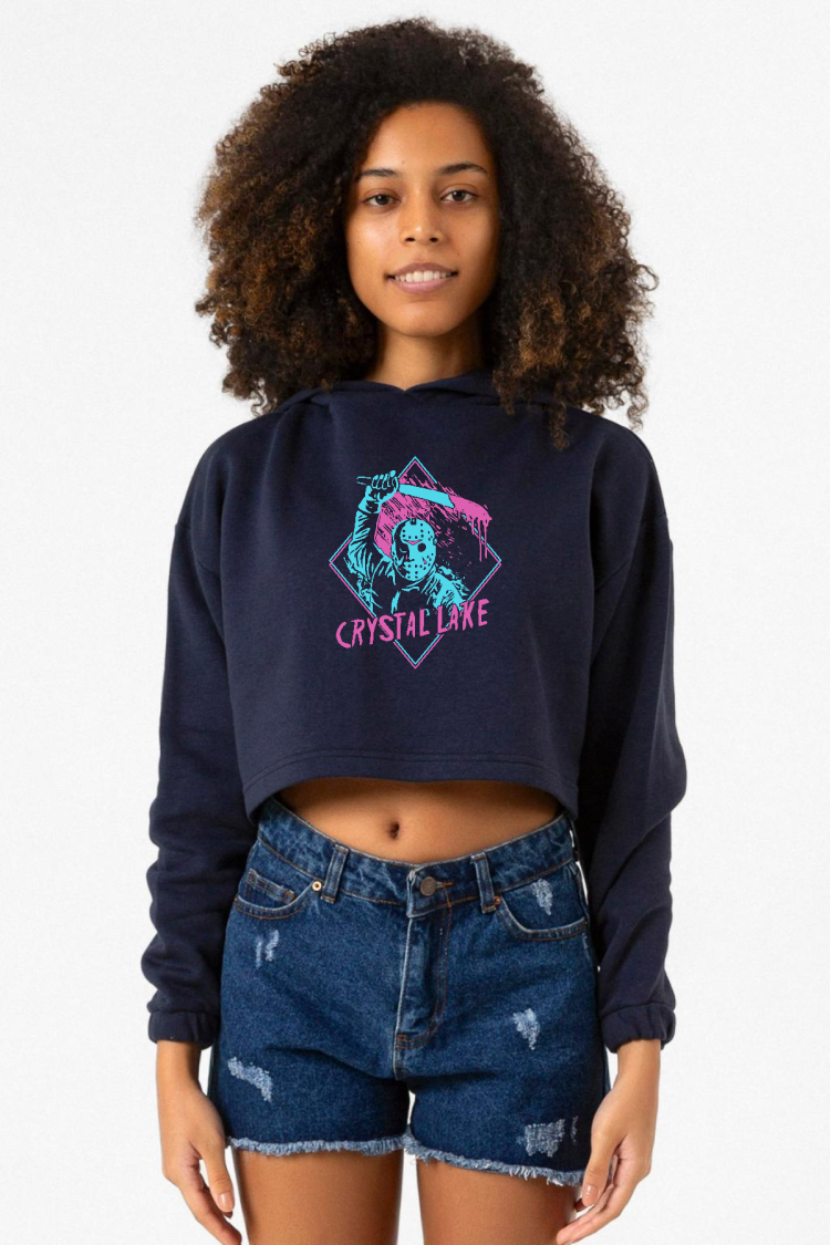 Friday The 13th Crystal Lake Lacivert Kadın Crop Kapşonlu