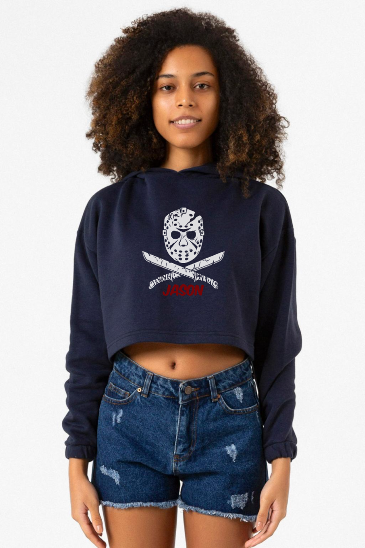 Friday The 13th Jason Mask Lacivert Kadın Crop Kapşonlu