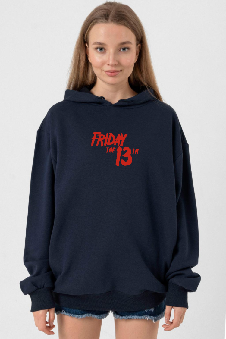 Friday The 13th Letter Logo Lacivert Kadın 3ip Kapşonlu