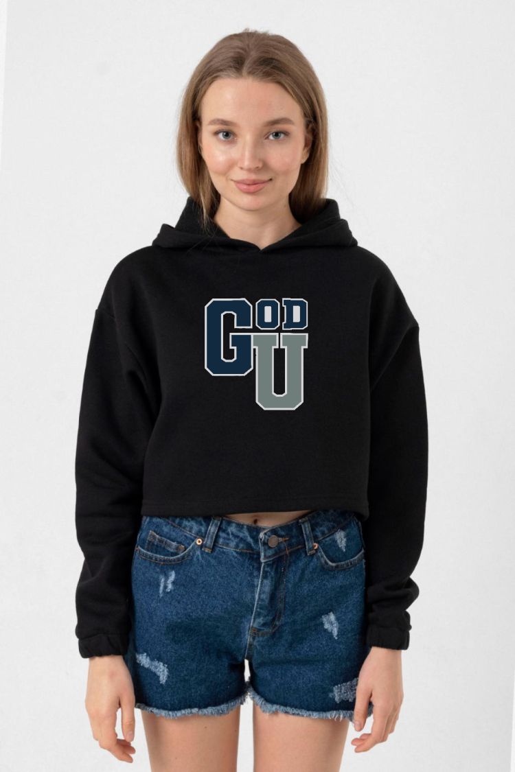 Gen V Godolkin University Abbreviation Siyah Kadın Crop Kapşonlu