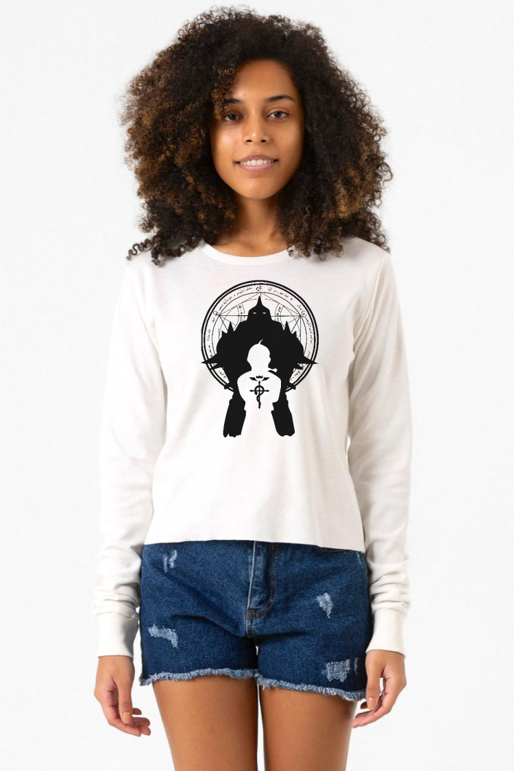 Fullmetal Alchemist Anime Logo Ekstra Uzunkol Sweatshirt Ekru