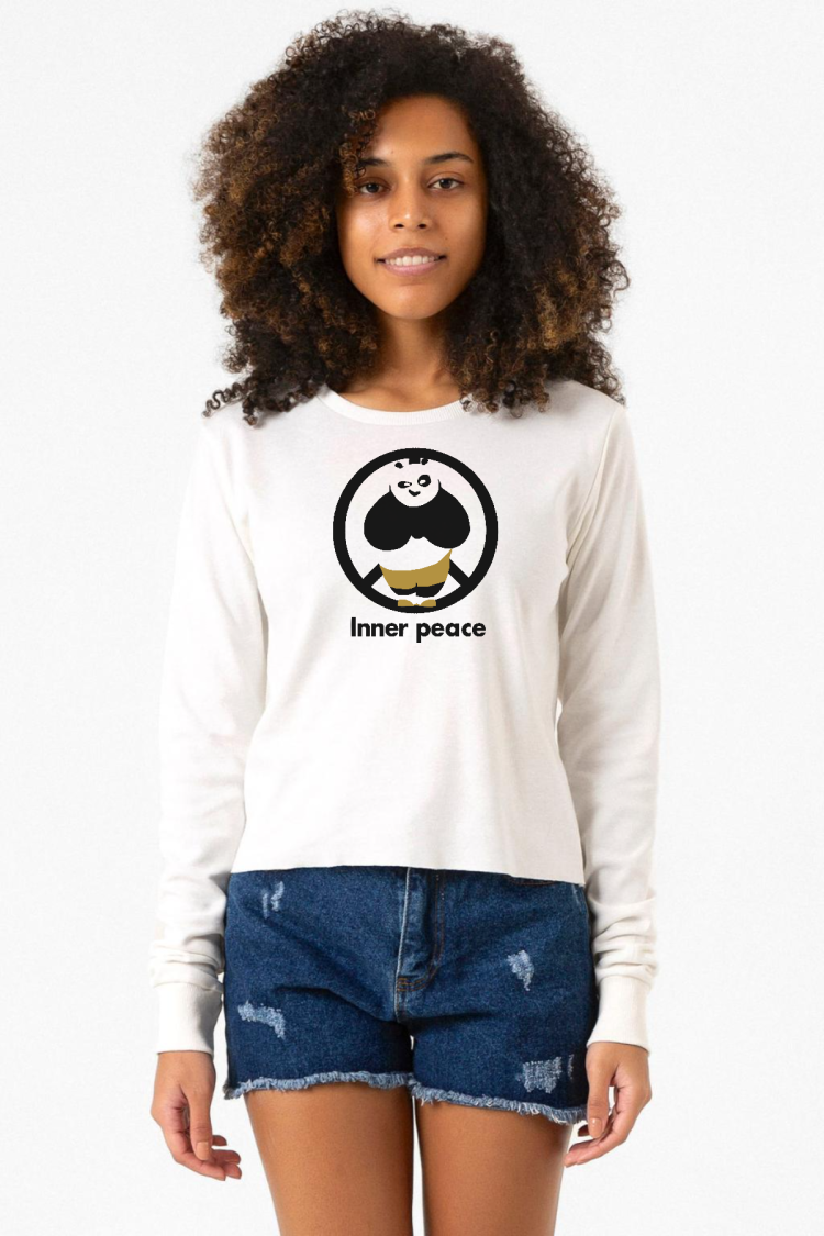 Kung Fu Panda Inner Peace Ekstra Uzunkol Sweatshirt Ekru