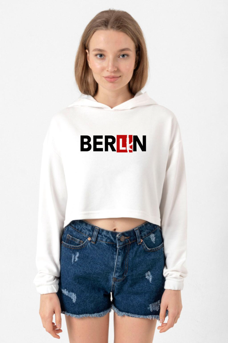 La Casa De Papel Berlin Ak Ekru Kadın Crop Kapşonlu