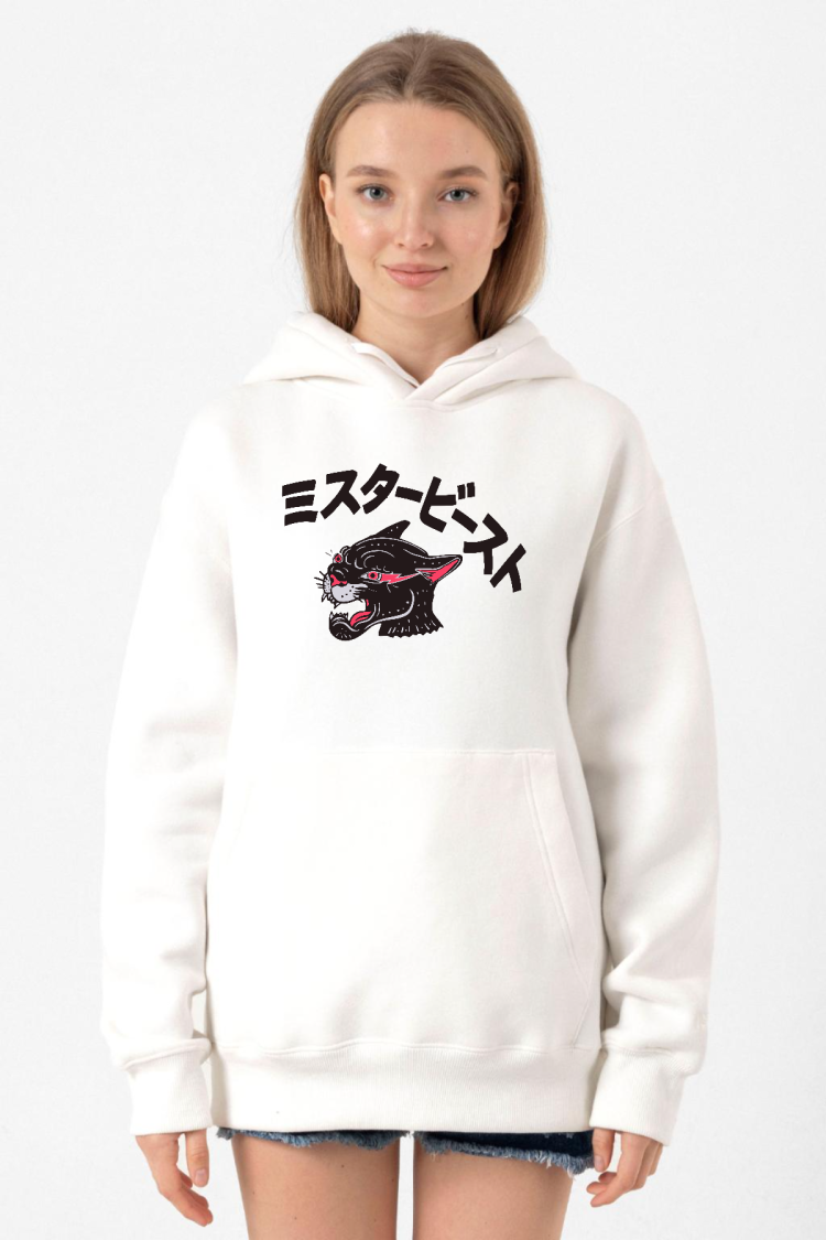 Mr Beast Kanji Beyaz Kadın 3ip Kapşonlu Sweatshirt