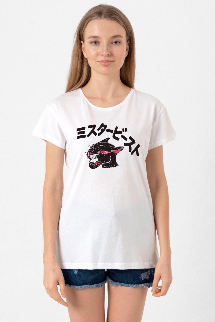 Mr Beast Kanji Beyaz Kadın Bisikletyaka Tshirt