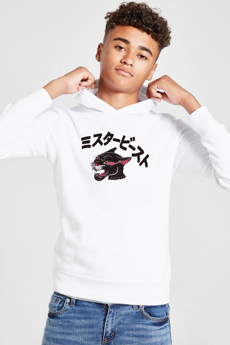 Mr Beast Kanji Beyaz Çocuk 3ip Kapşonlu  Sweatshirt