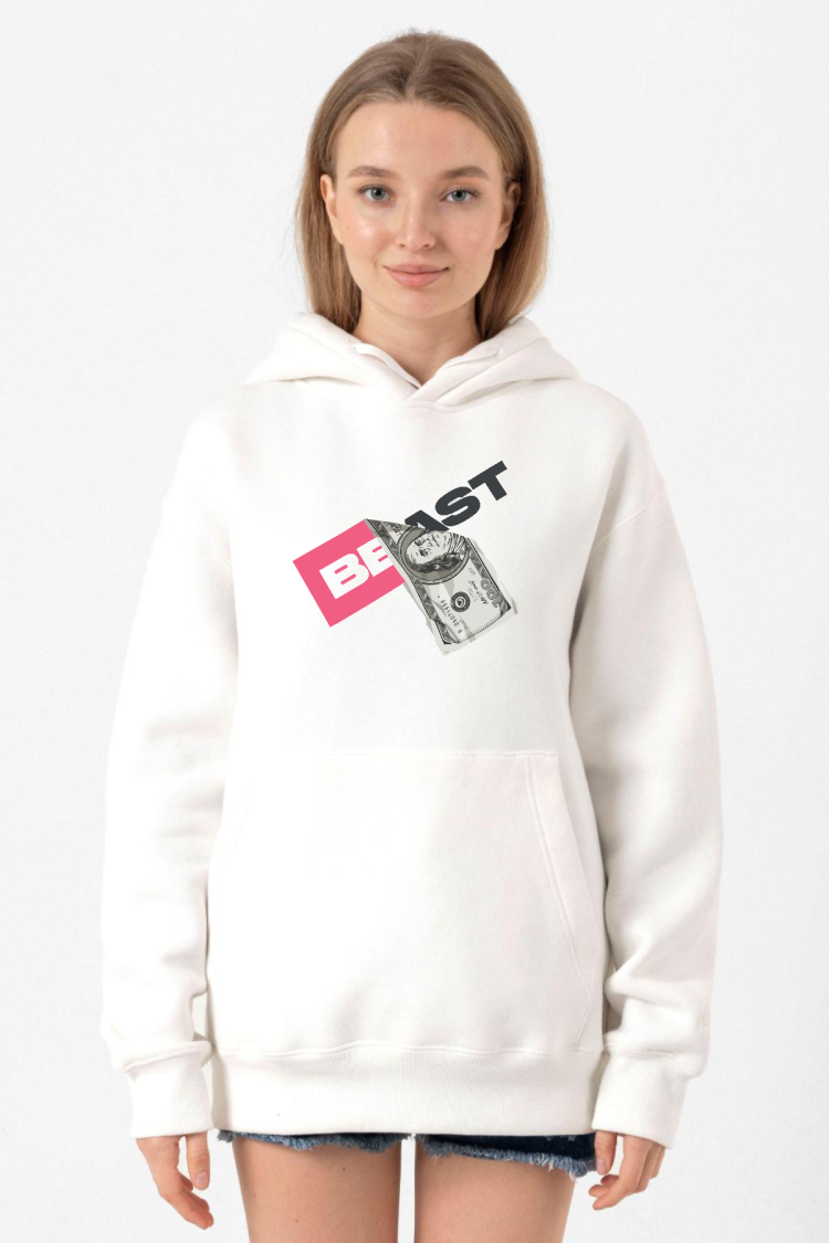 Mr Beast Dollar Bill Beyaz Kadın 3ip Kapşonlu Sweatshirt