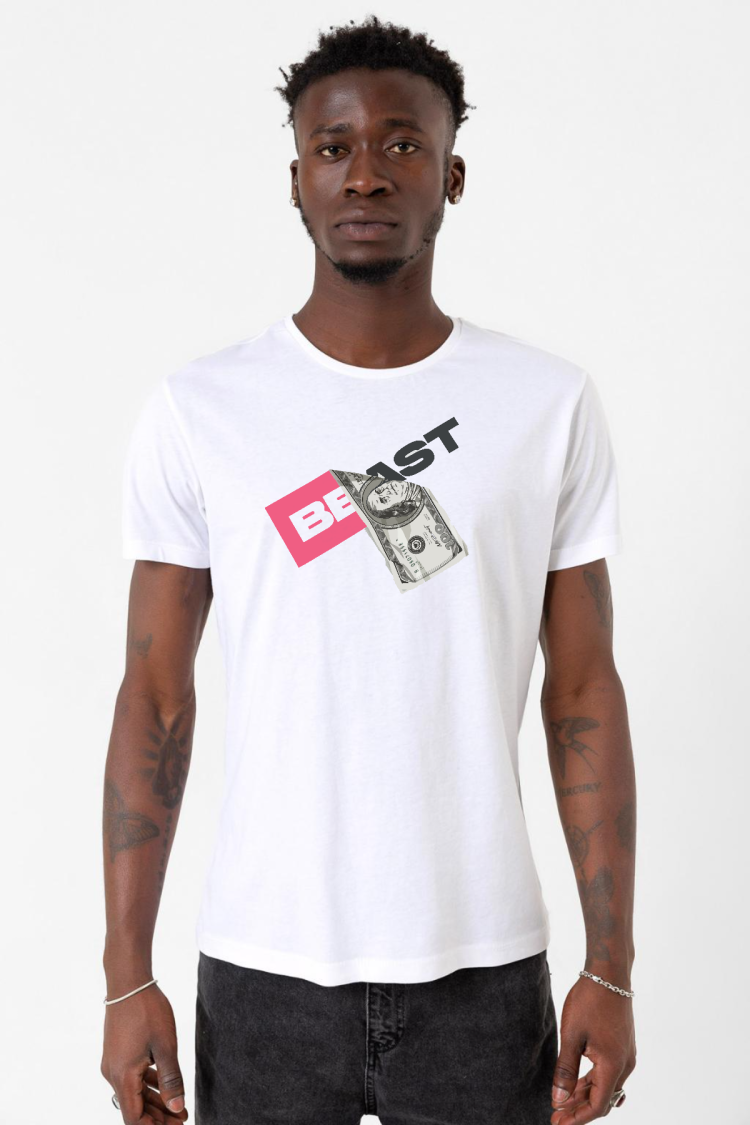 Mr Beast Dollar Bill Beyaz Erkek Bisikletyaka Tshirt