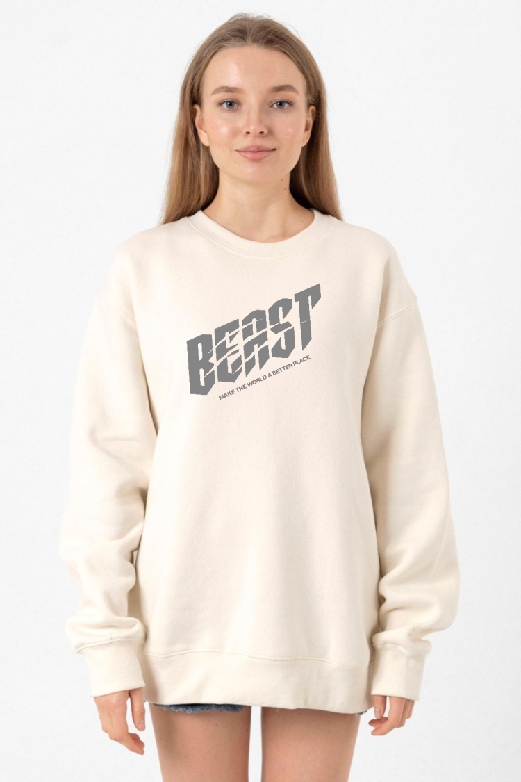 Mr Beast Make The World Ekru Kadın 2ip Sweatshirt