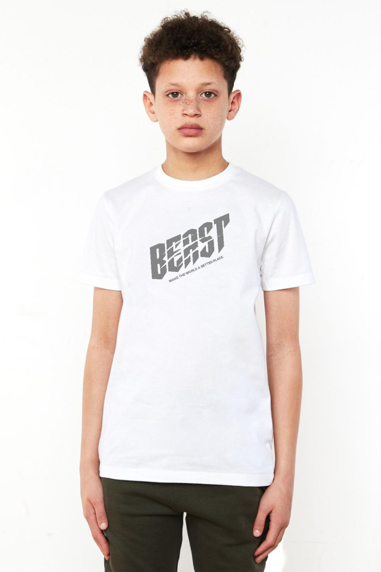 Mr Beast Make The World Beyaz Çocuk Bisikletyaka Tshirt