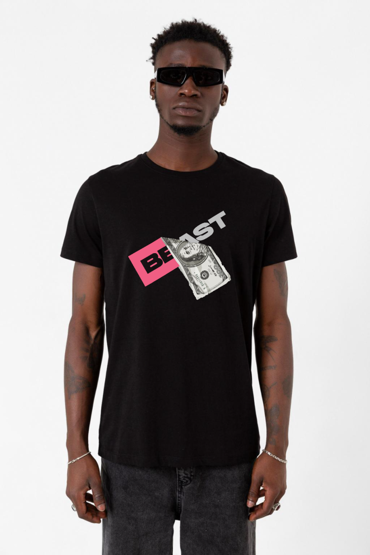 Mr Beast Dollar Bill Siyah Erkek Tshirt
