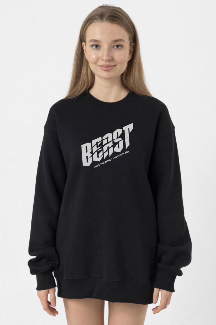 Mr Beast Make The World Siyah Kadın 2ip Sweatshirt