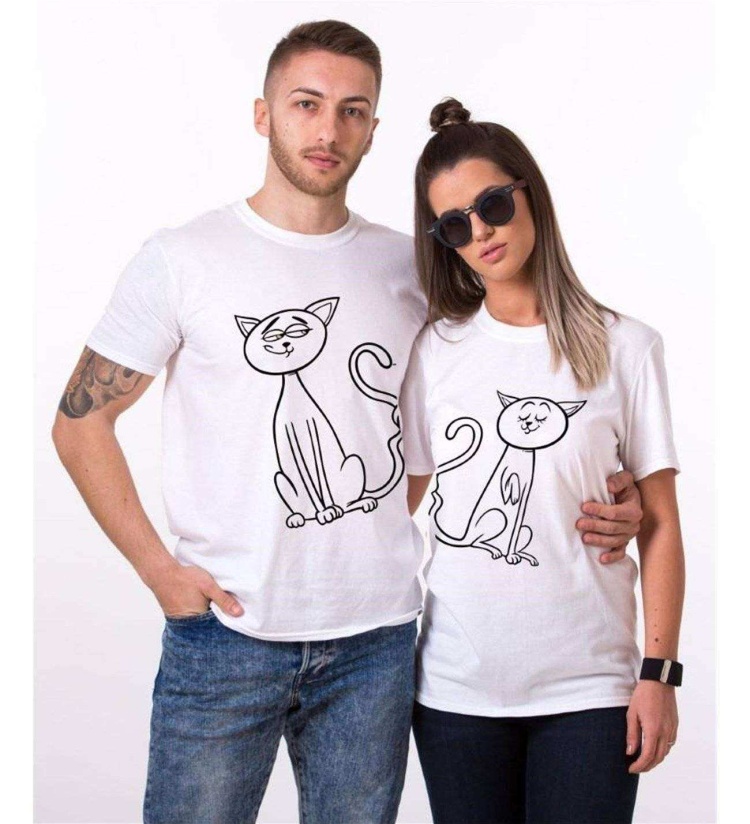 Tshirthane Cats Love Sevgili Kombinleri Tshirt Çift Kombini