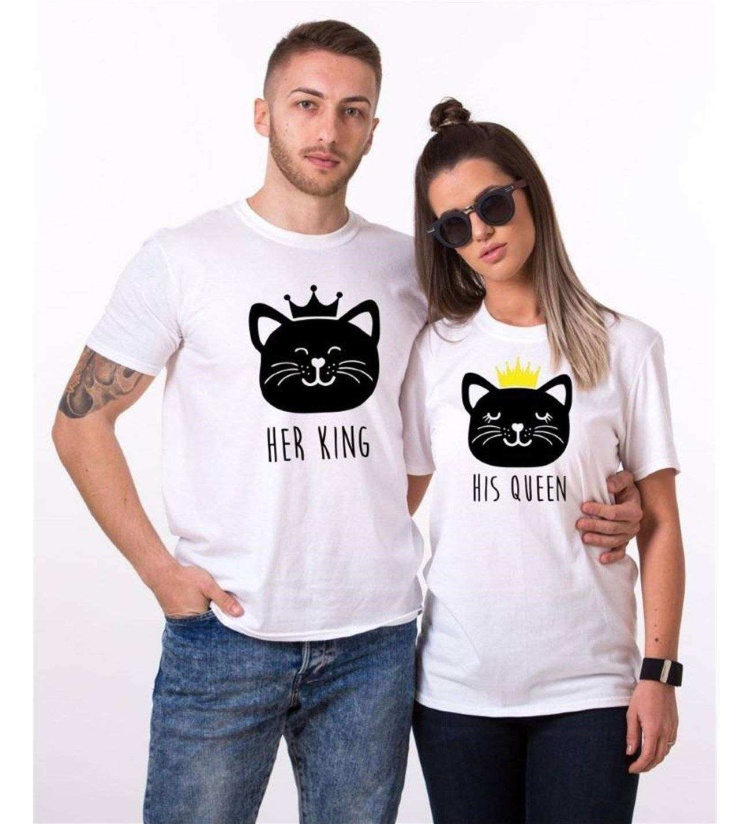 Tshirthane Cat King Cat Queen  Sevgili Kombinleri Tshirt Çift Kombini