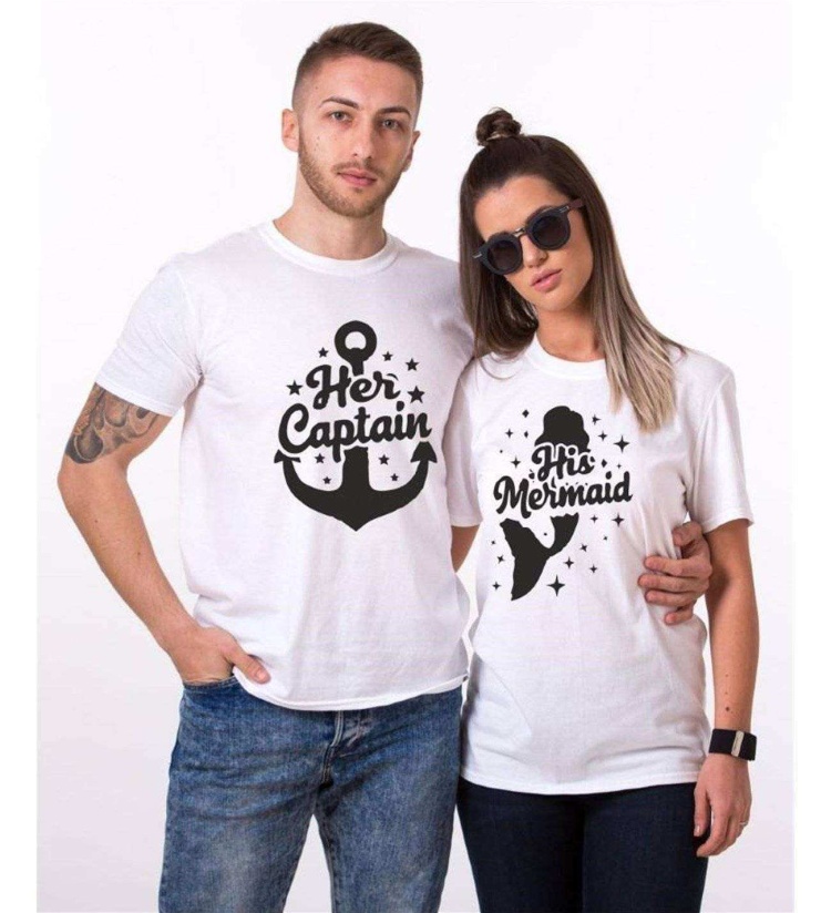 Tshirthane Mermaid Captain  Sevgili Kombinleri Tshirt Çift Kombini