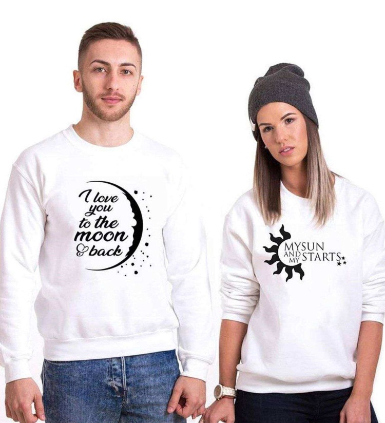 Tshirthane I Love You To The Moon Funny Sevgili Kombinleri Sweatshirt Çift Kombini