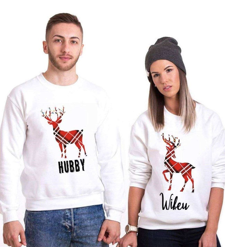Tshirthane Hubby Wifey Geyik  Sevgili Kombinleri Sweatshirt Çift Kombini
