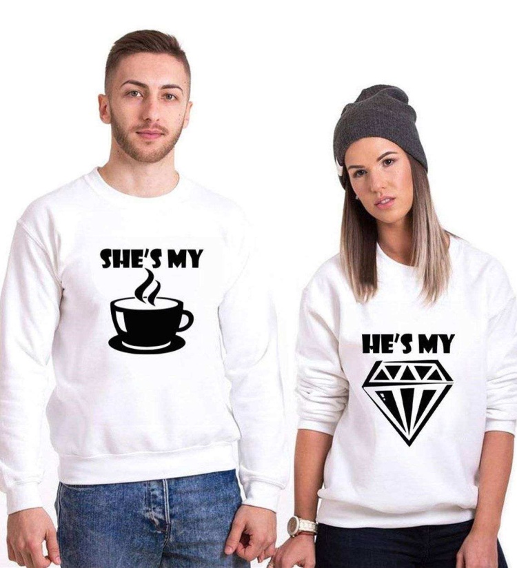 Tshirthane Kahve Elmas Sevgili Kombinleri Sweatshirt Çift Kombini