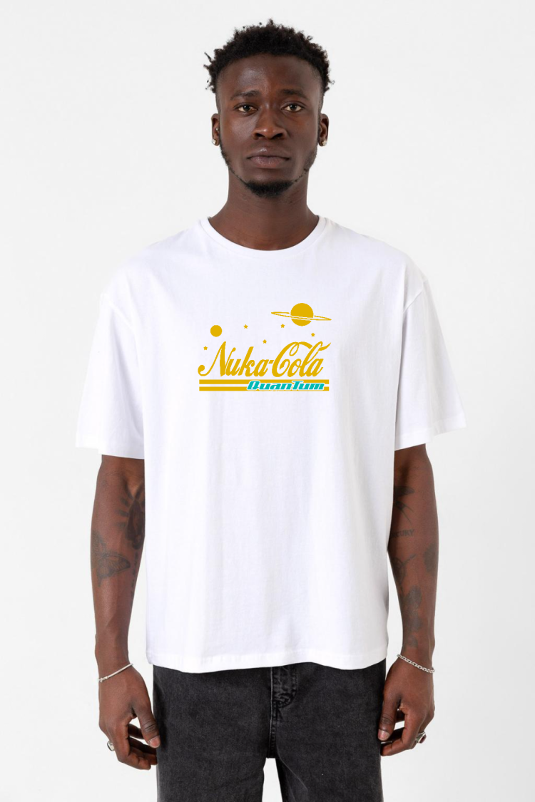 Fallout Nukacola Quantum Beyaz Erkek Oversize Tshirt