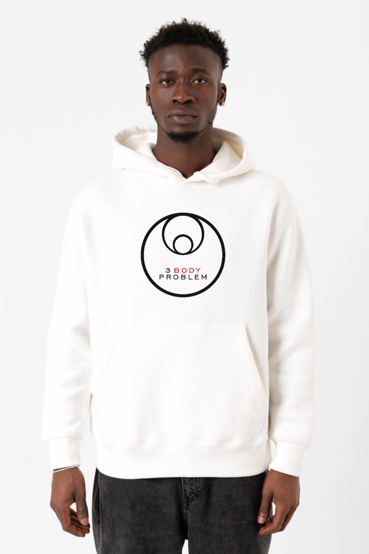3 Body Problem Logo Beyaz Erkek 3ip Kapşonlu Sweatshirt
