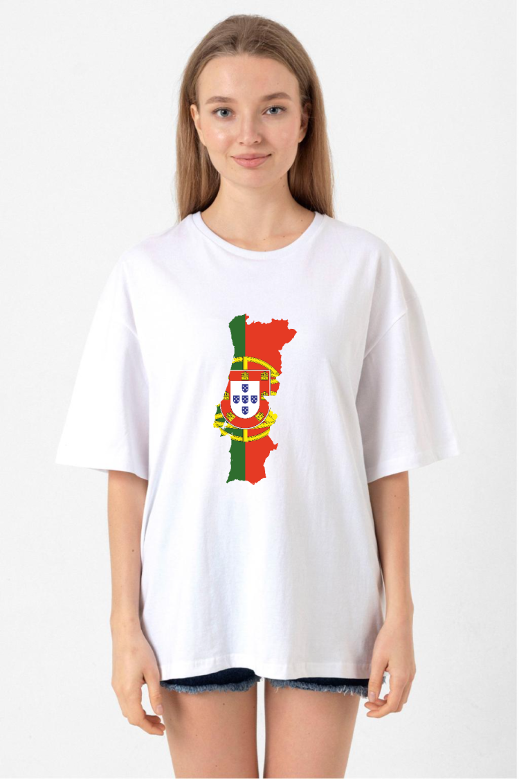 Euro 24 Portugal Beyaz Kadın Oversize Tshirt