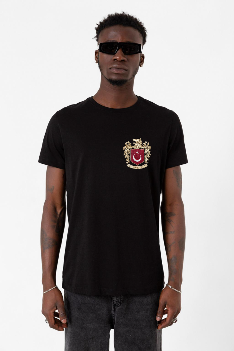 Türk Kurt Milli Arma Siyah Erkek Tshirt