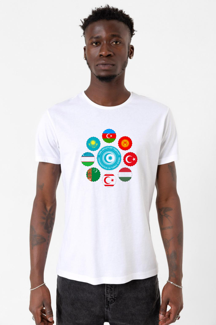 Türk Devletleri Teşkilat Beyaz Erkek Bisikletyaka Tshirt