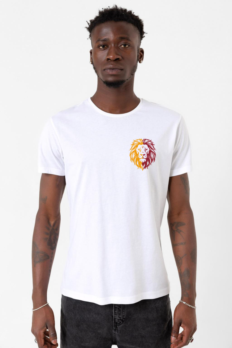 Sarı Kırmızı Leon Beyaz Erkek Bisikletyaka Tshirt