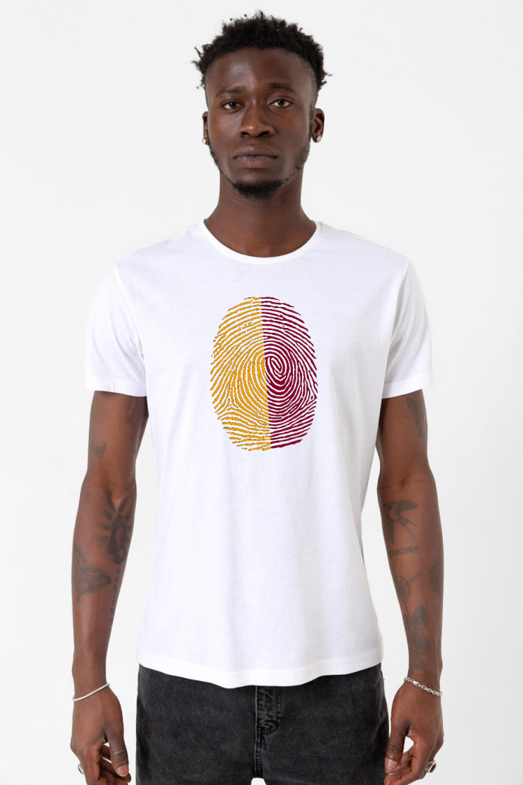 Sarı Kırmızı Parmak İzi Beyaz Erkek Bisikletyaka Tshirt