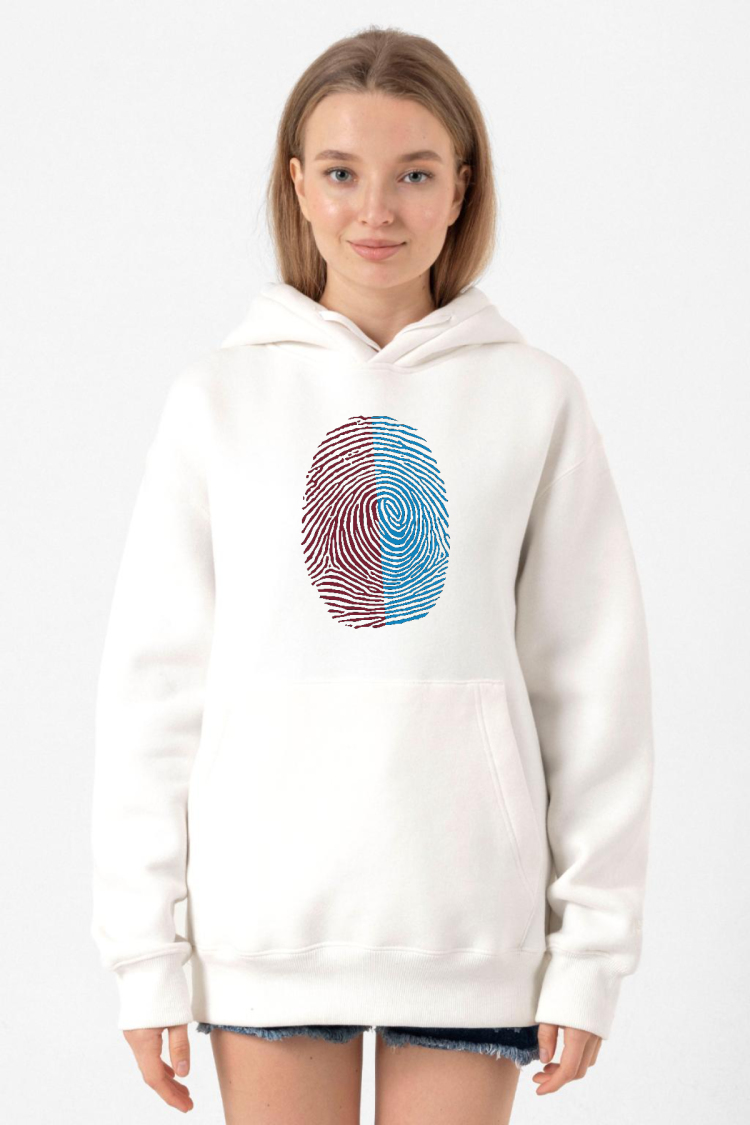 Bordo Mavi Parmak İzi Beyaz Kadın 3ip Kapşonlu Sweatshirt